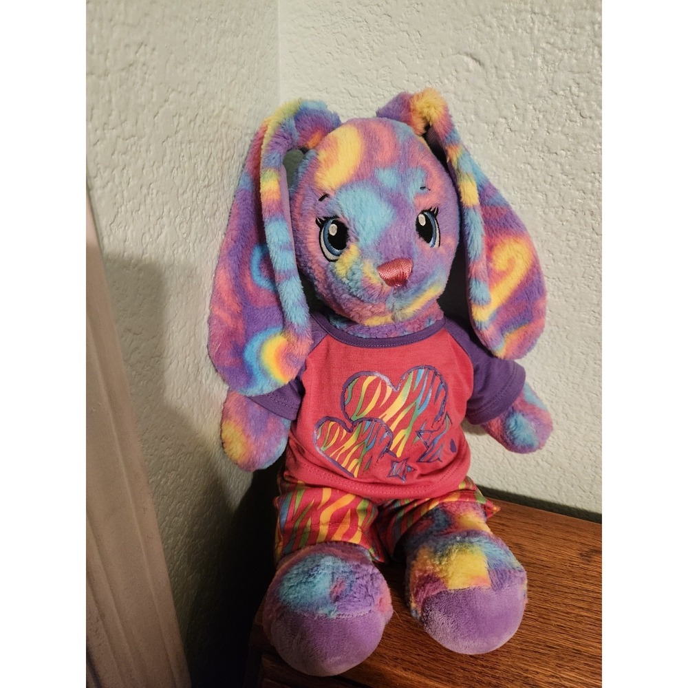 Build A Bear Tie Dyed Rainbow Bunny 2017‎ 16" Easter Floppy Ear Bunny W Outfit